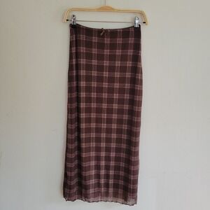Free Haven Plaid‎ Bodycon Mesh Maxi Skirt Medium Academia Grunge Preppy Retro